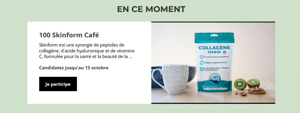 Capture d'Écran Offre Exclusive Skinform Café Inolab Capture d'écran de l'offre Skinform Café de Laboratoire Inolab pour les 100 ambassadeurs exclusifs