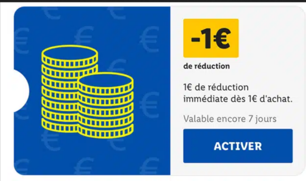 Capture d'écran montrant une réduction de 1€ grâce au code promo 'SPECIAL' sur Lidl Plus.
