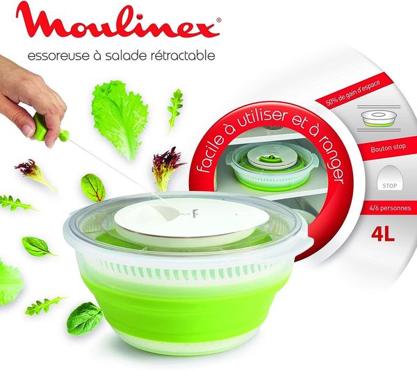 Essoreuse à salade rétractable Moulinex 4L en promotion sur Amazon.
