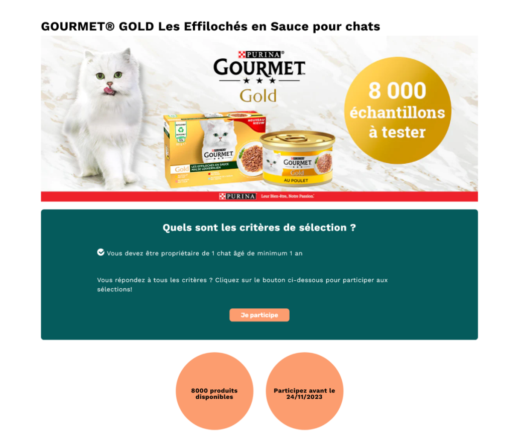 Visuel du bon plan pour les échantillons gratuits de Gourmet Gold