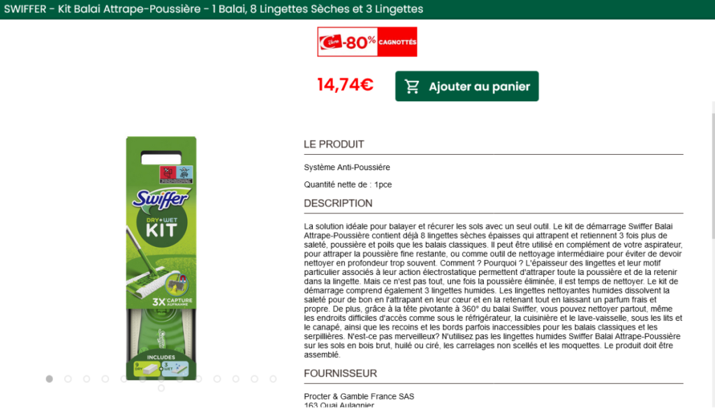 80% de réduction sur Swiffer chez Casino