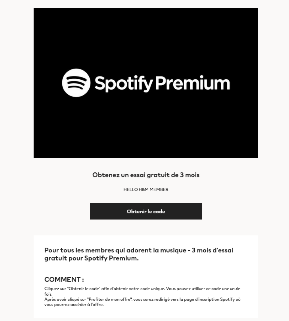 Abonnement  gratuit Spotify Premium sur h&m