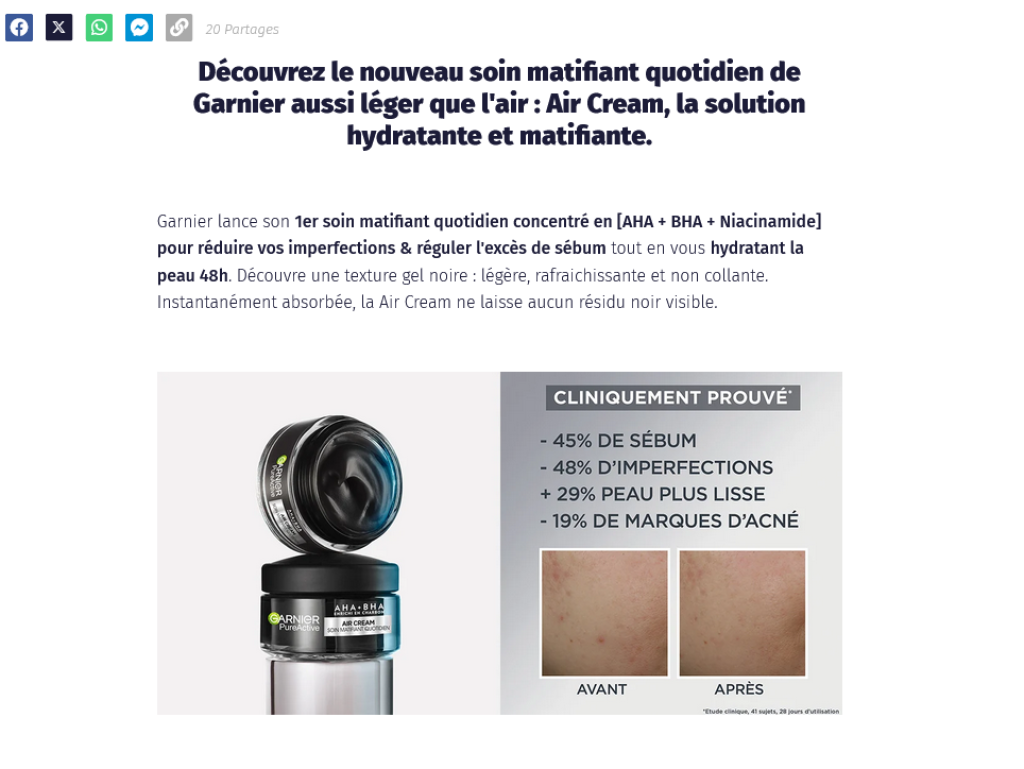 : Garnier Air Cream PureActive Test sur Sampleo Test Garnier Air Cream PureActive sur Sampleo.