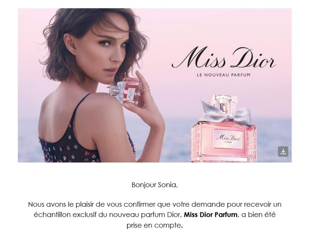 Confirmation échantillon Miss Dior