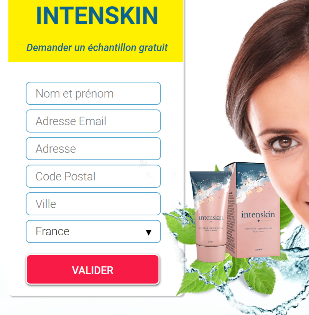Capture d'écran du formulaire pour échantillon gratuit Intenskin