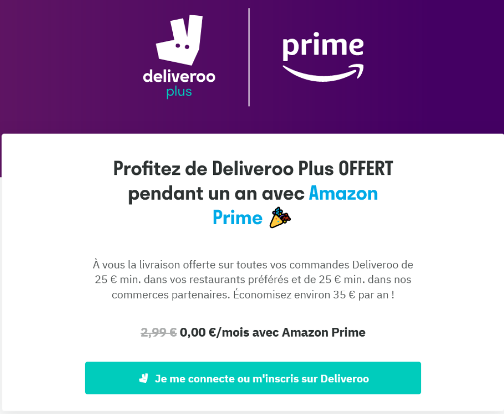 12 mois de livraison gratuite sur Deliveroo grâce à Amazon Prime