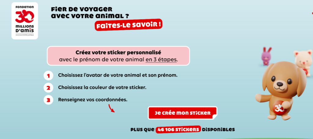 Procédure de commande du sticker 'Mon animal à bord'