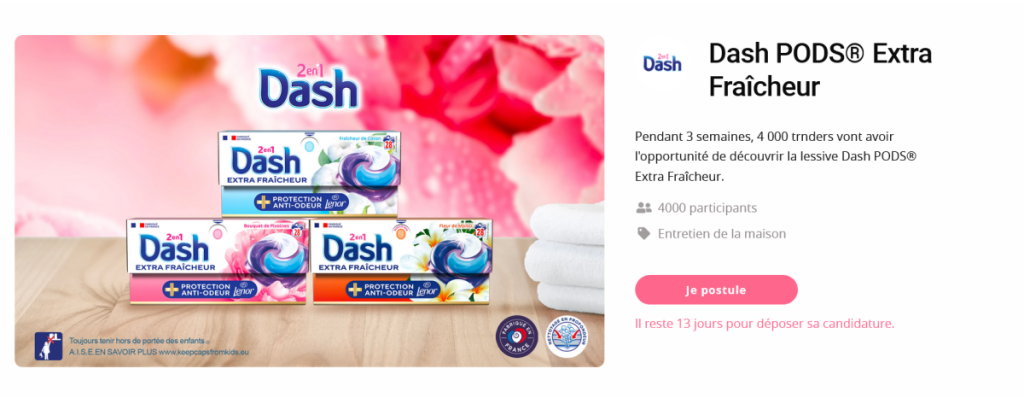 Offre Dash PODS® Extra Fraîcheur Capture de l'offre de test gratuit Dash PODS