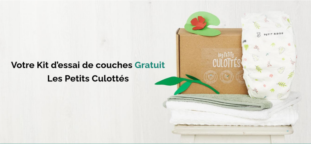  Capture d'écran montrant l'offre de kit d'essai gratuit des couches Les Petits Culottés.
