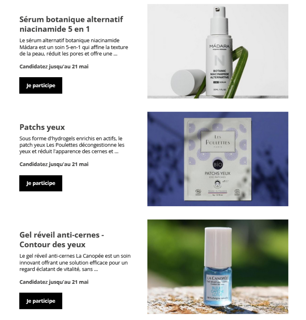 Capture des Produits Mademoiselle Bio en 2024 Aperçu des produits Mademoiselle Bio disponibles pour test