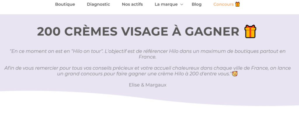 Bon Plan Hilo : 200 crèmes visage offertes Capture d'écran du bon plan Hilo Cosmétiques offrant 200 crèmes visage