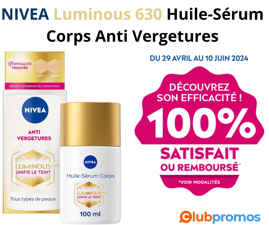 "Image de l'huile-sérum NIVEA Luminous 630 avec promotion de remboursement