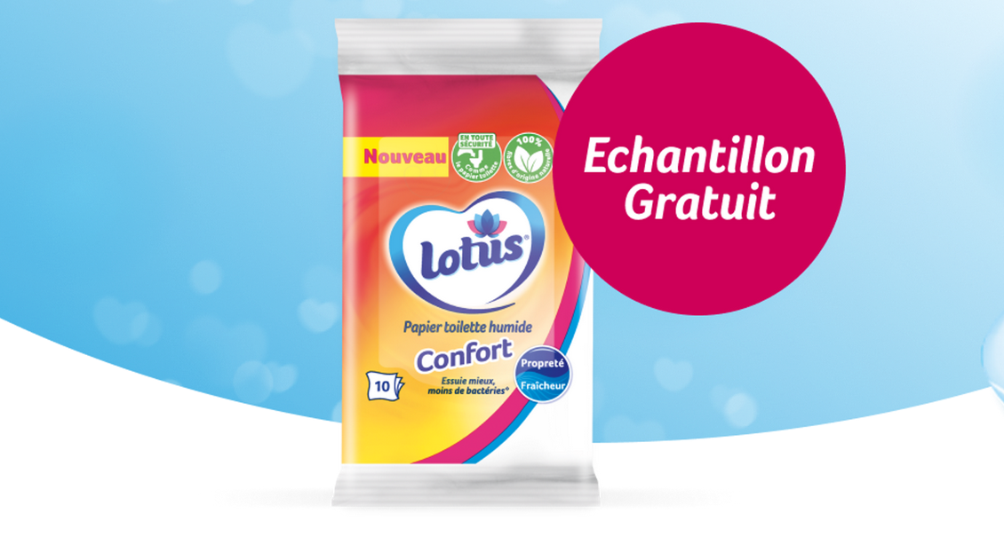 Recevez Vos Échantillons Gratuits de Papier Toilette Humide Lotus Confort