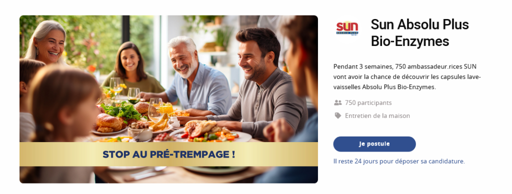 : Bon plan pour tester les capsules lave-vaisselle SUN Absolu Plus Bio-Enzymes gratuitement